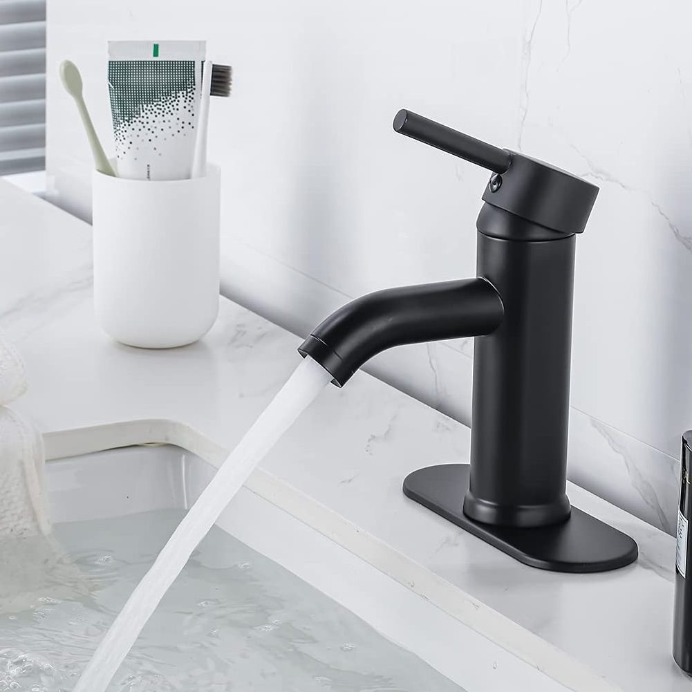 Black Bathroom Sink Faucet Single Hole  Matte Black Vanity Faucet Modern RV Faucet Deck Mount