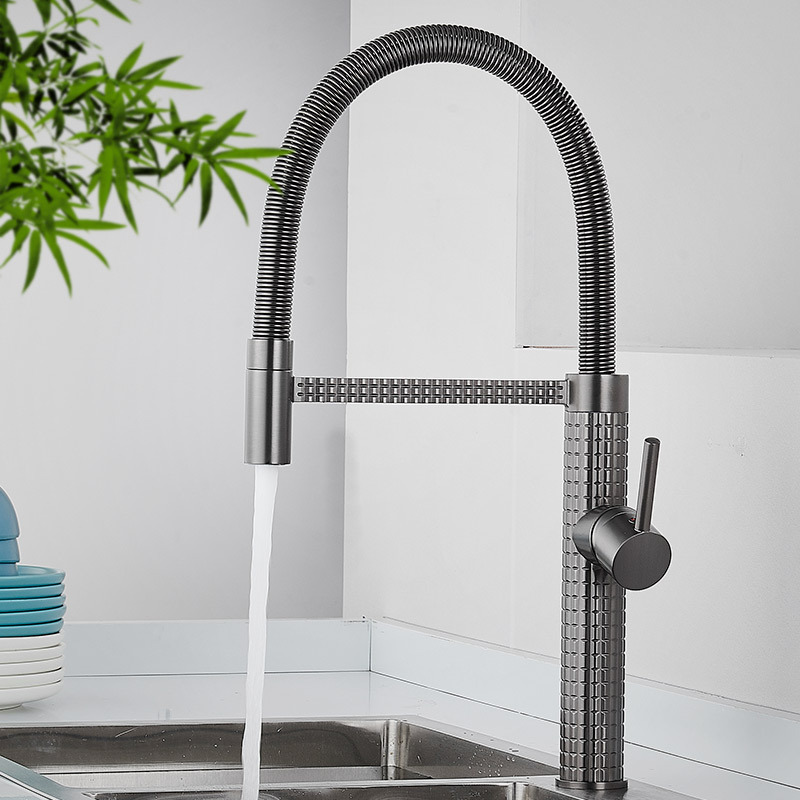 Spring Universal Pull-out Kitchen Faucet Hot and Cold Water Faucet Rotatable Telescopic Washbasin Sink for Home Use