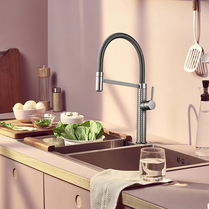 Spring Universal Pull-out Kitchen Faucet Hot and Cold Water Faucet Rotatable Telescopic Washbasin Sink for Home Use