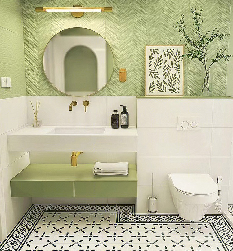 Longstar 2024 Hotselling Customized Skid Resistance Herringbone Tiles Avocado Green For Bathroom Floors & Walls