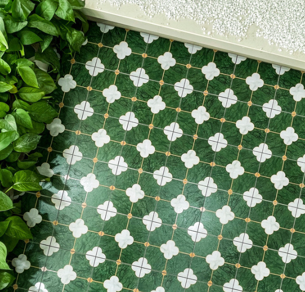 Dark Green Small Flower Brick Moroccan Retro Mosaic Tile Terrace Non-slip Floor Tiles For  Bathroom Balcony