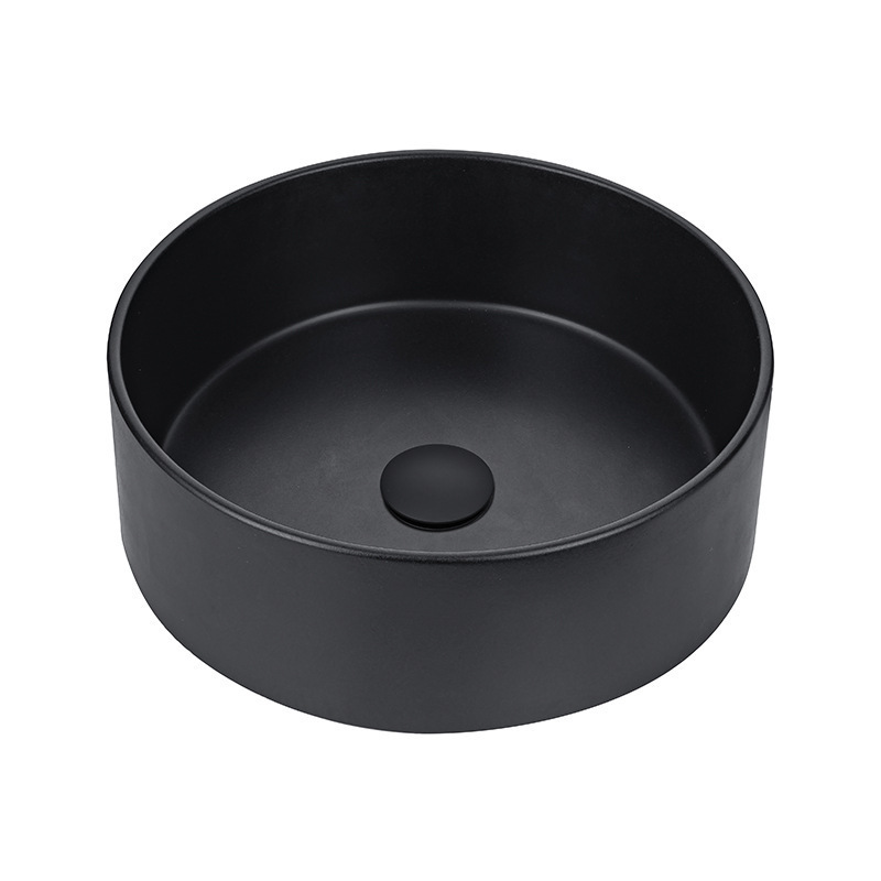 LONGSTAR Round Quartz Stone Black Countertop Bathroom Sink