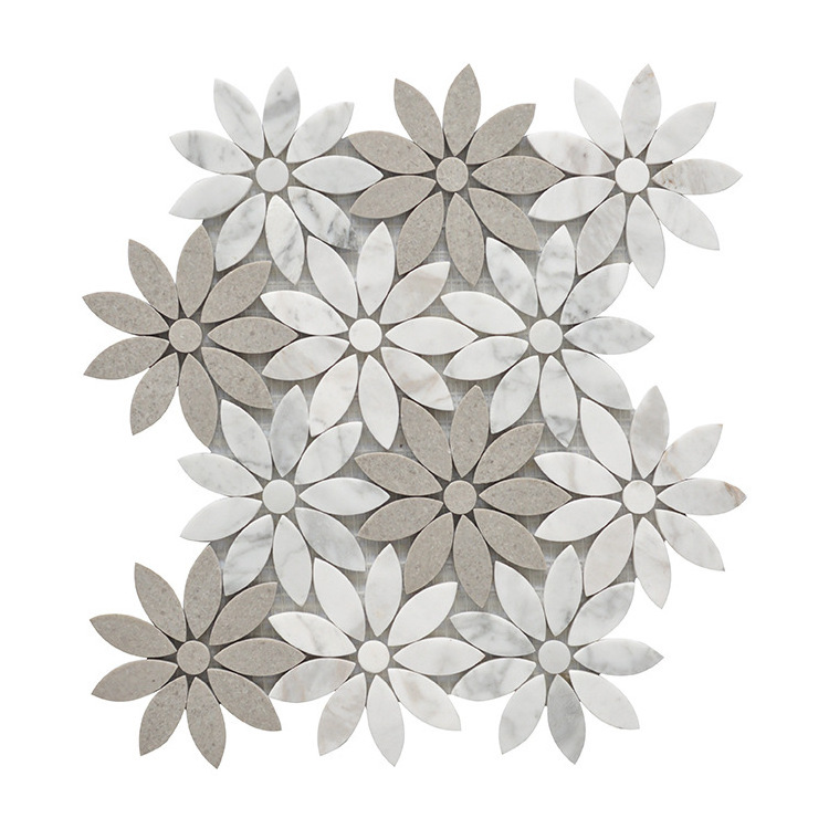 Longstar Latest Hotselling Wholesale White Grey Brown Combined Flower Marble Tile For Wall Floor Decor