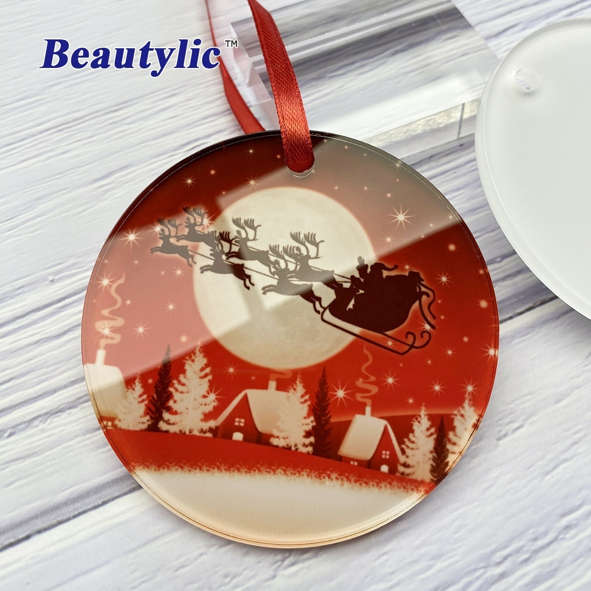 Sublimation Acrylic ornament Christmas ornament decorations gloss white heat transfer photo printing flat PMMA Ornament