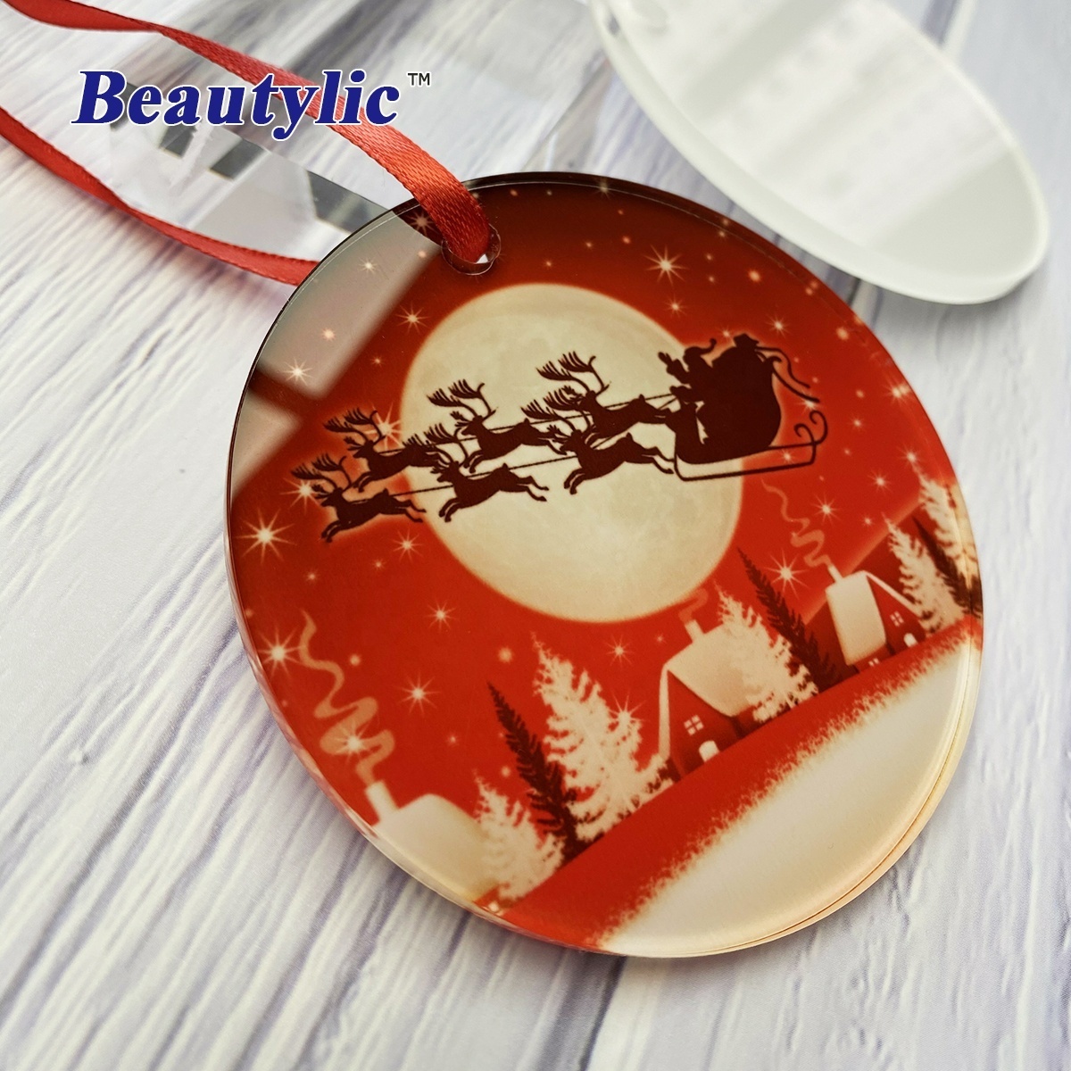 Sublimation Acrylic ornament Christmas ornament decorations gloss white heat transfer photo printing flat PMMA Ornament