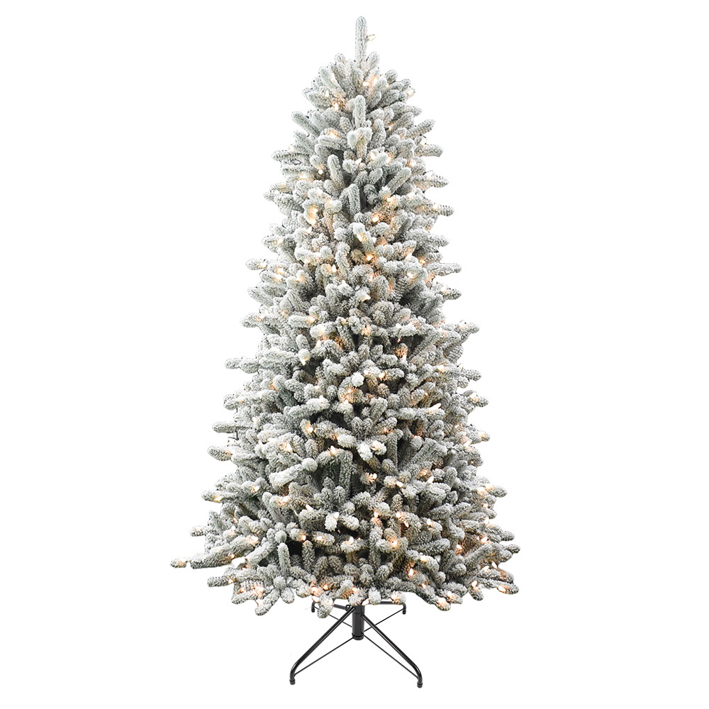 Hot Sale Luxury 8ft 9 Feet Realistic Pvc Artificial Prelit Light Snow White Flocked Outdoor Led Christmas Tree