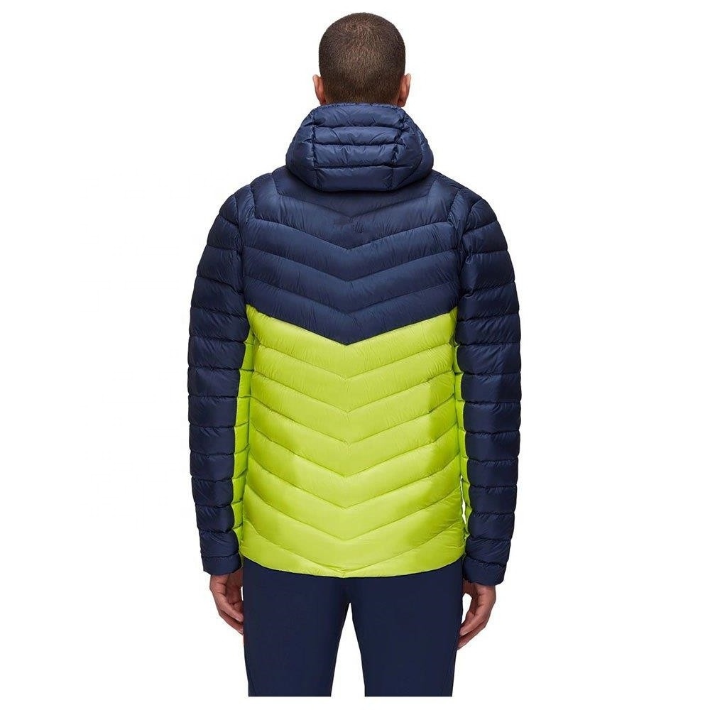 Best quality top selling hooded durable hooded outdoor puffer bomber windproof breathable shiny fabric men's down jacket