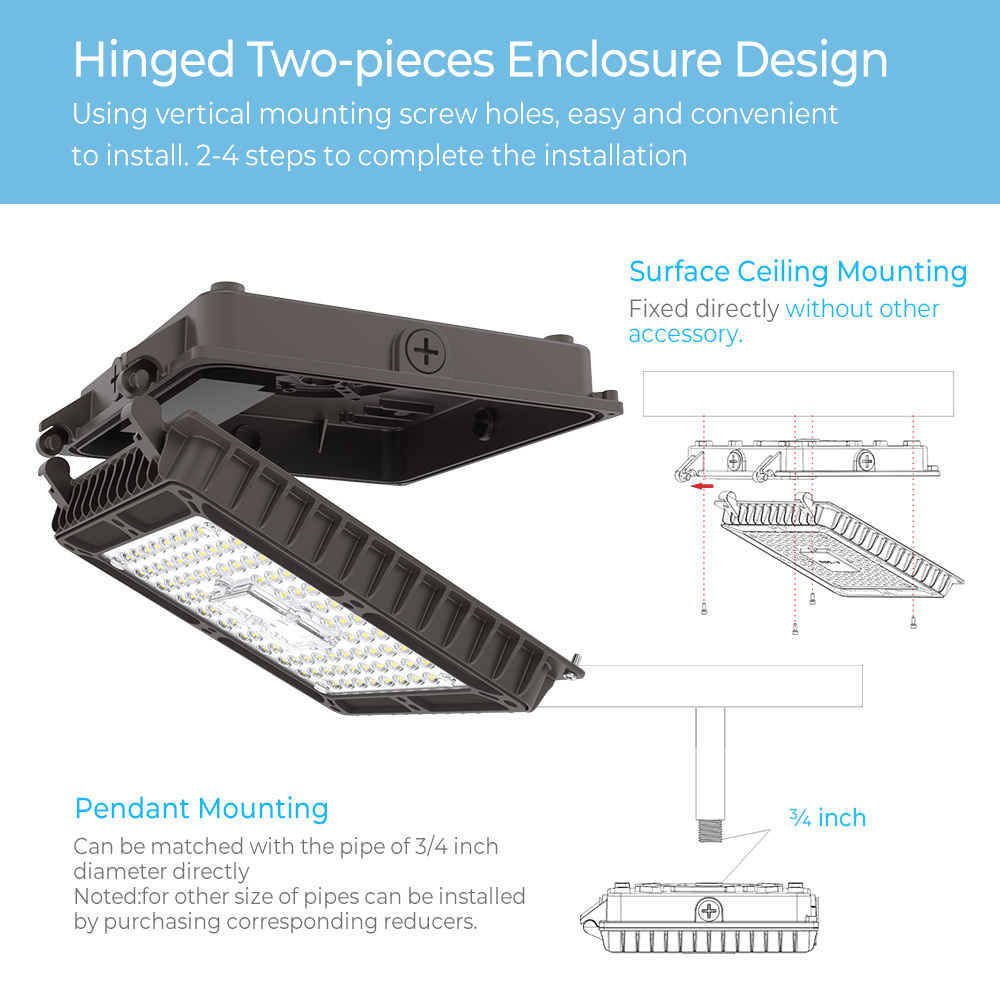 hinged two piece design longsun gas station lights parking garage led canopy light