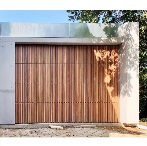 LongTai Modern New wood grain Aluminum Panel Cladding Automatic Garage Door For Villa Modern Garage Door