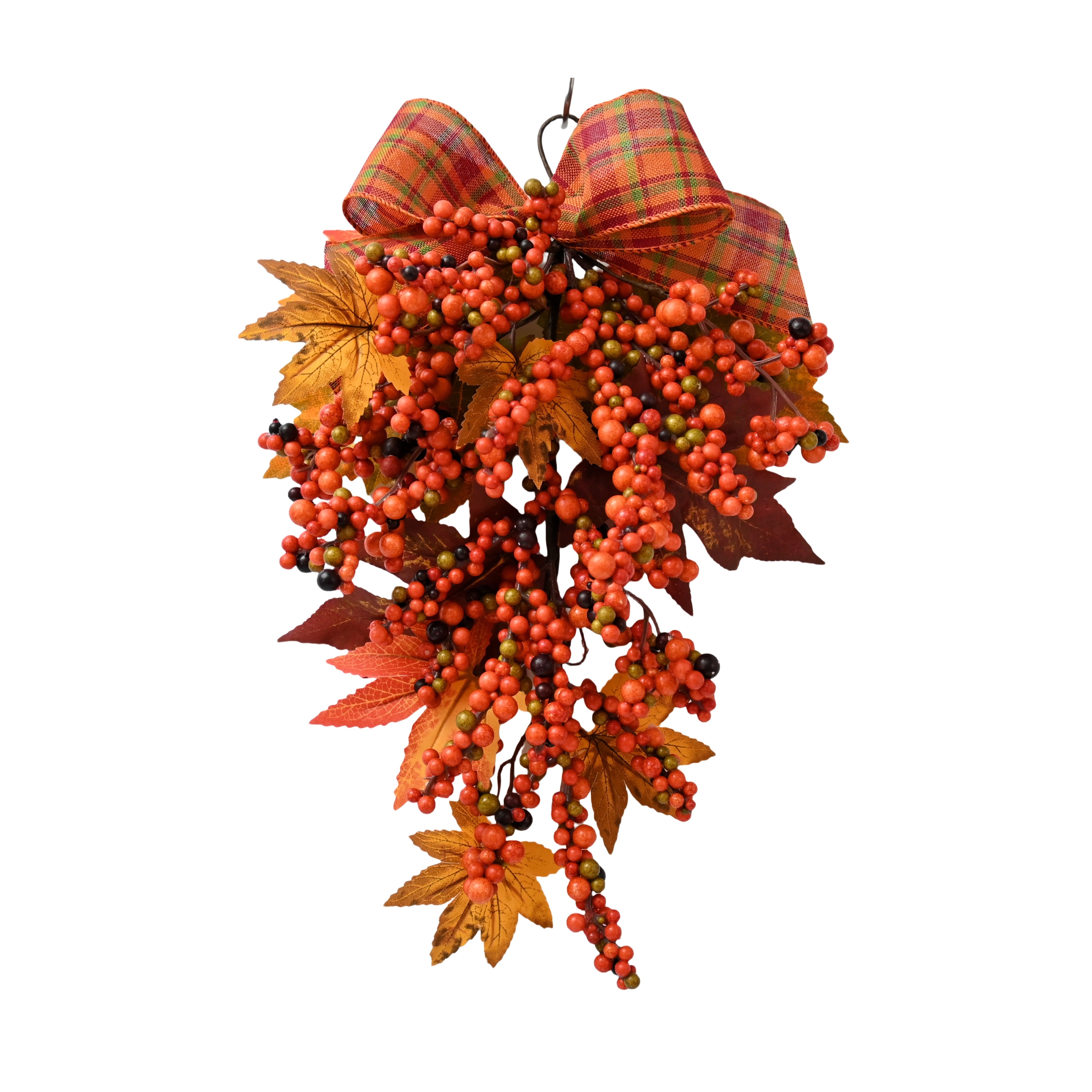 15 Inch Fall Swags Teardrop Artificial Berries Maple Leaves Wall Ornament For Autumn Decorations