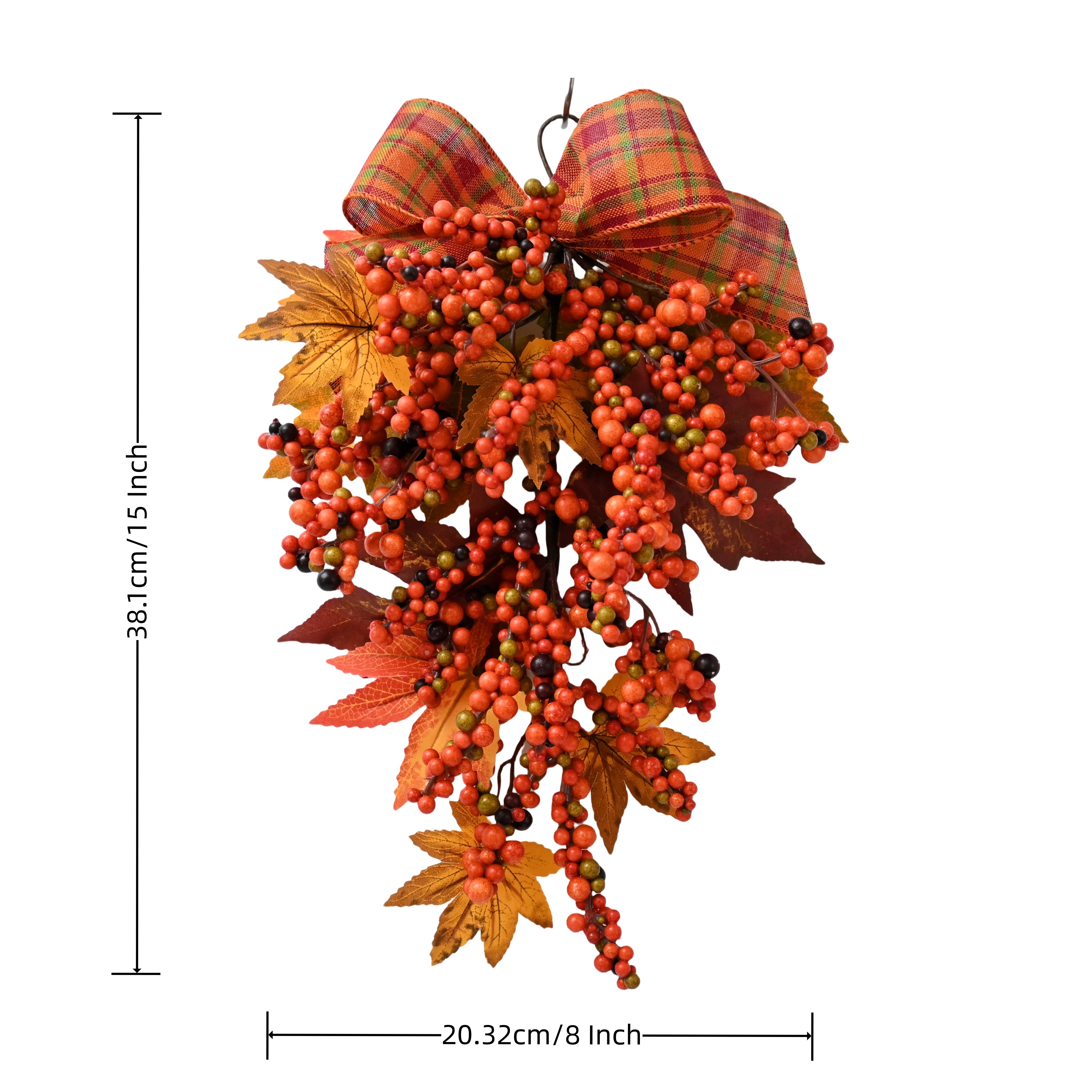 15 Inch Fall Swags Teardrop Artificial Berries Maple Leaves Wall Ornament For Autumn Decorations