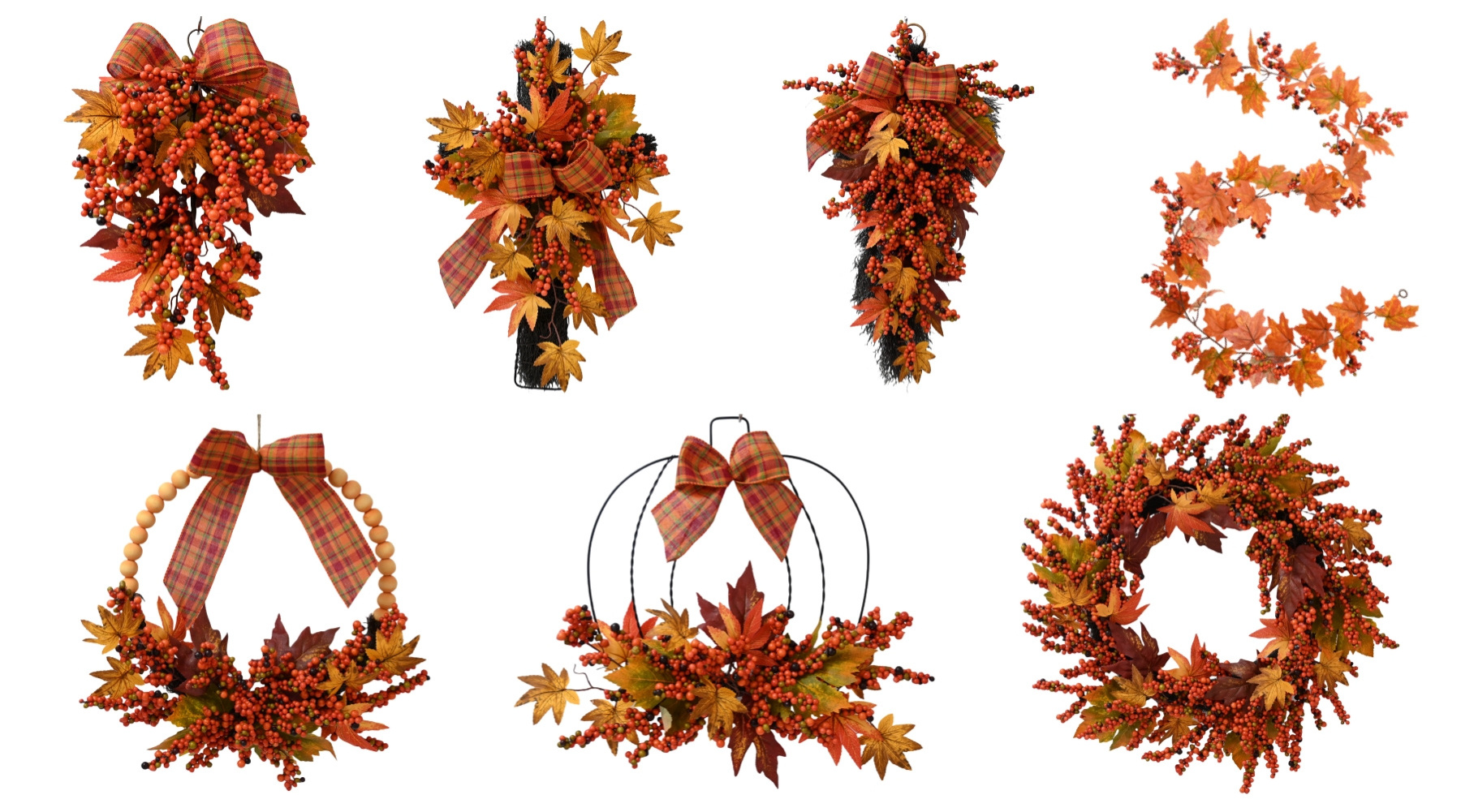 15 Inch Fall Swags Teardrop Artificial Berries Maple Leaves Wall Ornament For Autumn Decorations