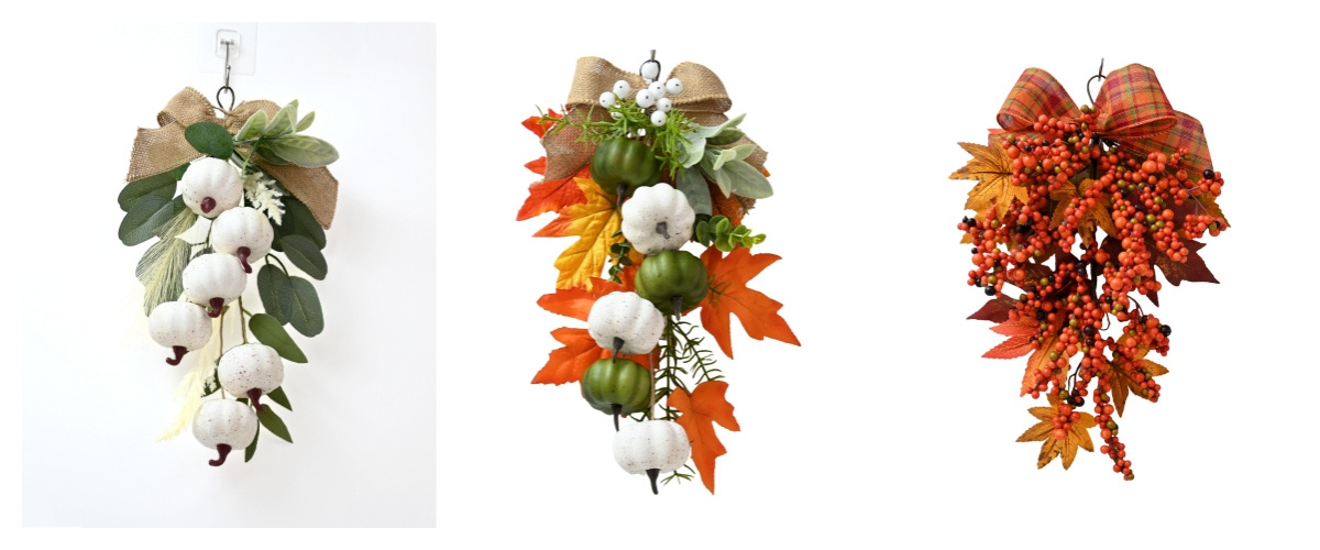 15 Inch Fall Swags Teardrop Artificial Berries Maple Leaves Wall Ornament For Autumn Decorations