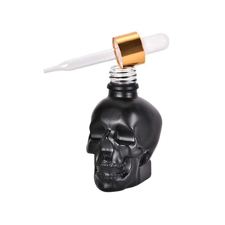 Bitter Flavor Tattoo and Beard Oil Dispenser 30ml Customization Skull Shaped Oil Glass Dropper Bottle