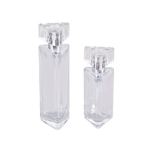 Popular Selling Fancy 30/50ml Reusable Triangle Glass Spray Clear Perfume Bottles With Acrylic Cap