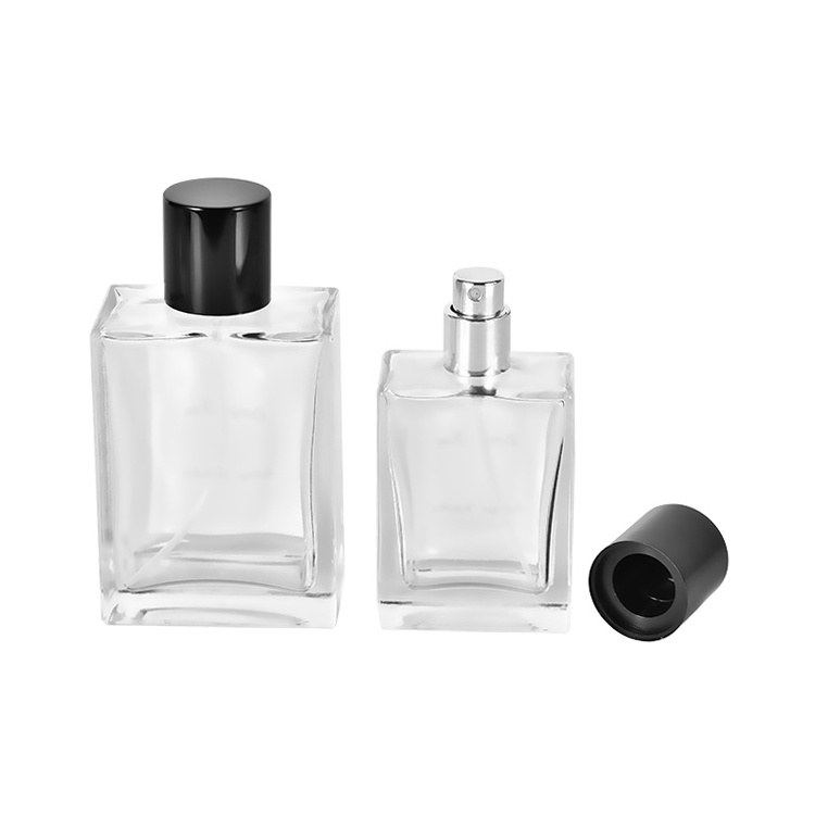 In Stock Rectangular Perfume Bottle 50ml 100ml Glass Body Transparent Clear Color Refillable Spray Bottle Cosmetics Wholesale