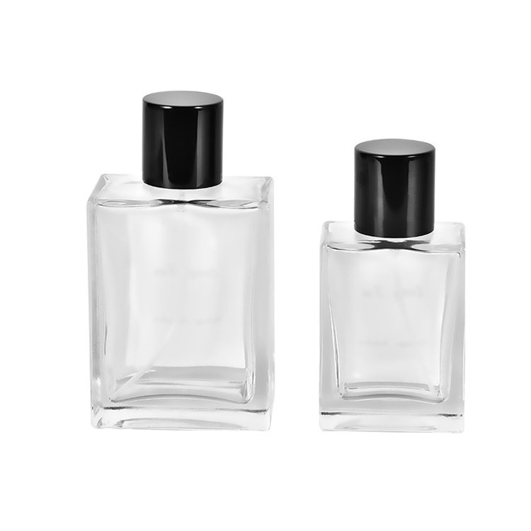 In Stock Rectangular Perfume Bottle 50ml 100ml Glass Body Transparent Clear Color Refillable Spray Bottle Cosmetics Wholesale