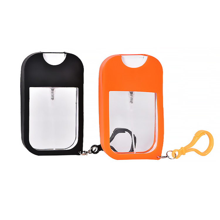 Customized Color Pocket Abs Petg Plastic Cell Phone Credit Card Shape Hand Sanitizer Spray Bottle with Keychain Silicone Case