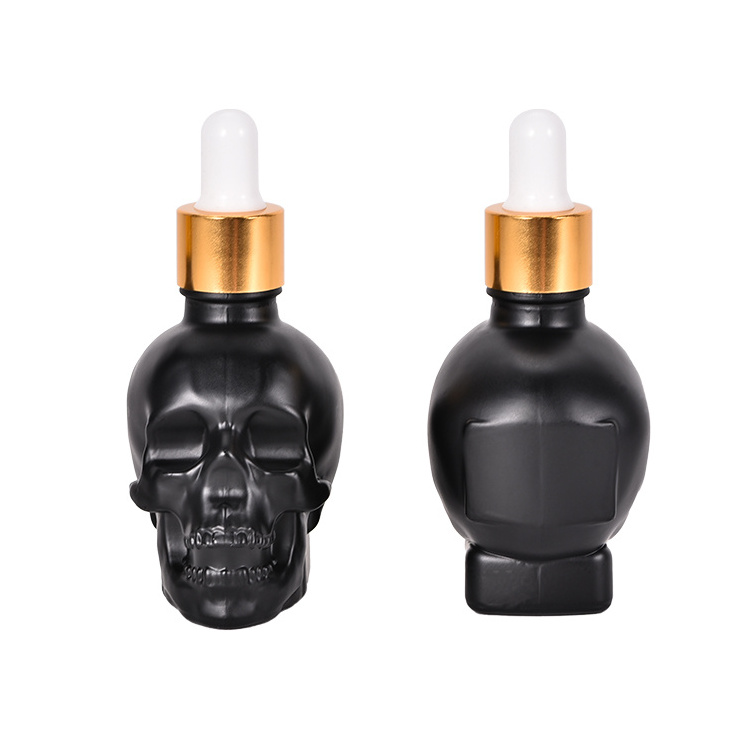 Bitter Flavor Tattoo and Beard Oil Dispenser 30ml Customization Skull Shaped Oil Glass Dropper Bottle