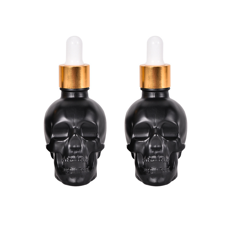 Bitter Flavor Tattoo and Beard Oil Dispenser 30ml Customization Skull Shaped Oil Glass Dropper Bottle