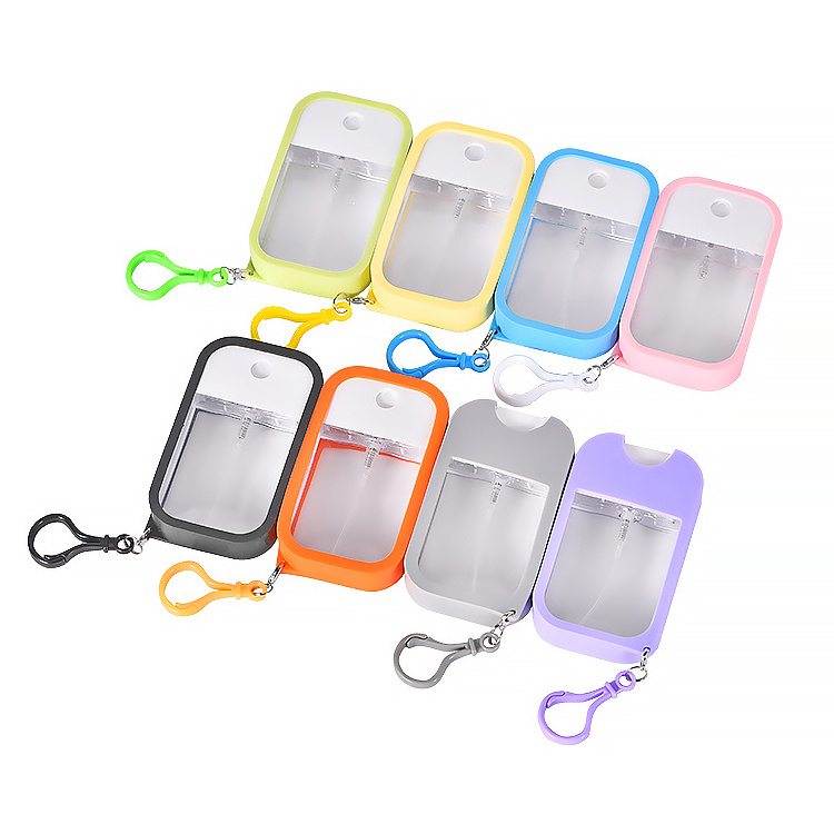 Customized Color Pocket Abs Petg Plastic Cell Phone Credit Card Shape Hand Sanitizer Spray Bottle with Keychain Silicone Case