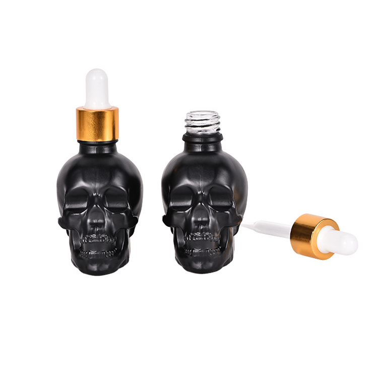 Bitter Flavor Tattoo and Beard Oil Dispenser 30ml Customization Skull Shaped Oil Glass Dropper Bottle