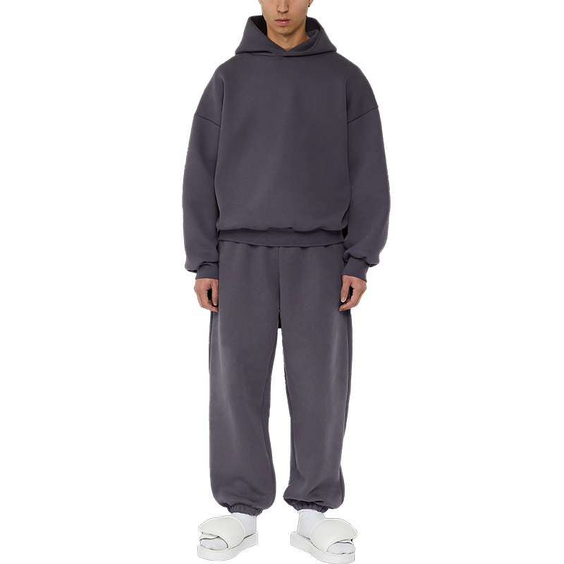 heavy weight cotton fleece drop shoulder oversize baggy hoodie and sweatpants tracksuit for men