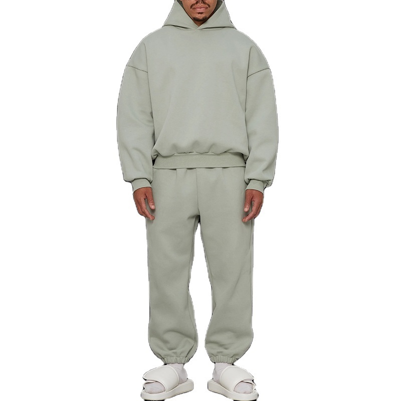 heavy weight cotton fleece drop shoulder oversize baggy hoodie and sweatpants tracksuit for men