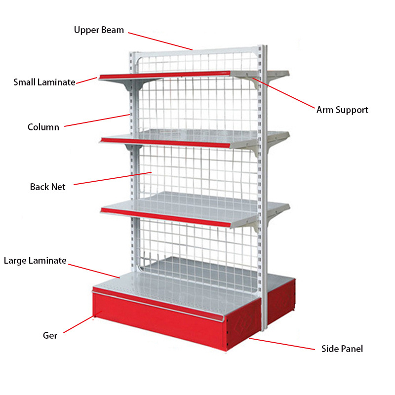 Adjustable Steel Grocery Store Mini Mart  Shelving Store  Metal Mesh Shelves Shop Racking Display Racks