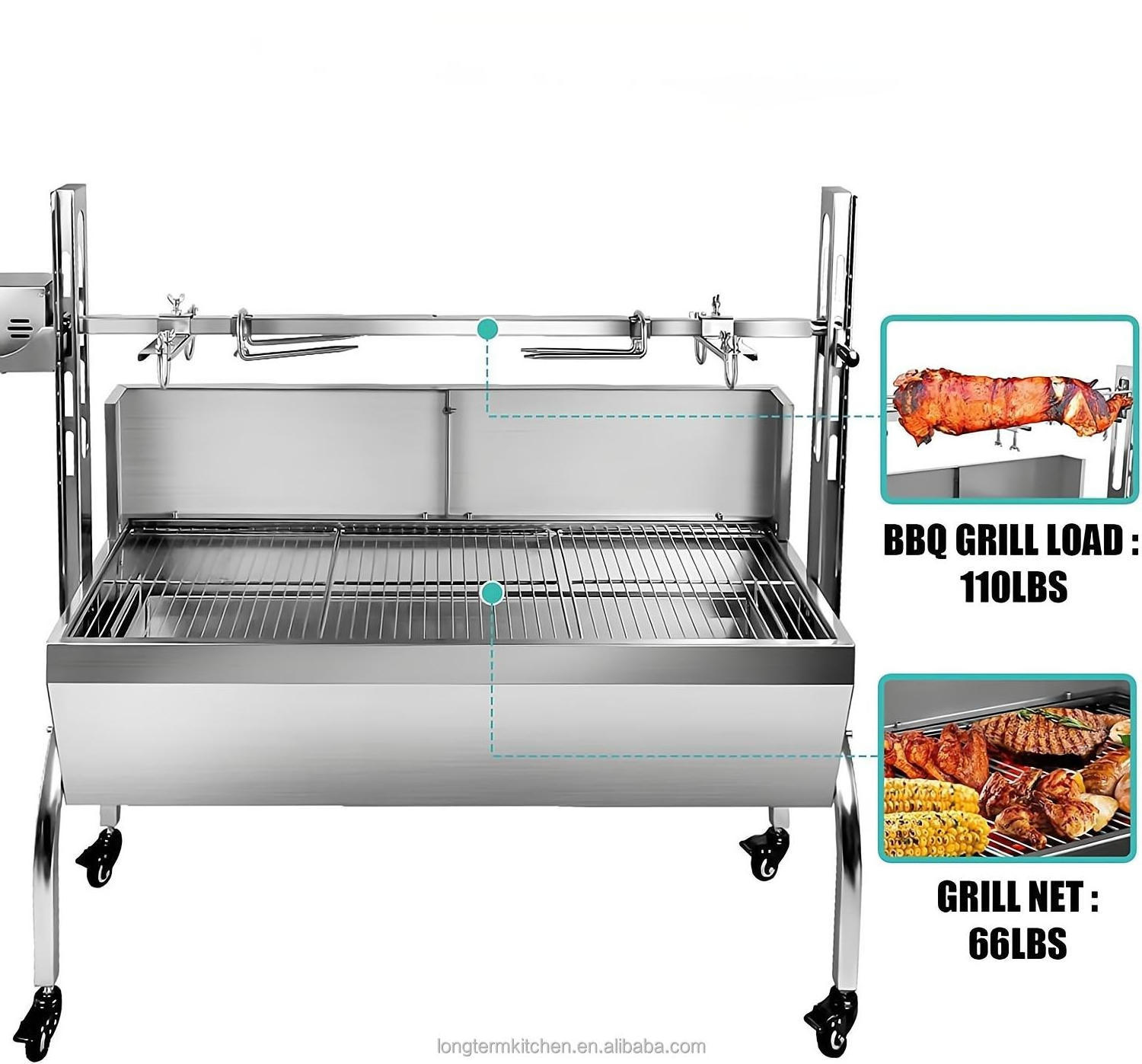 High Quality Full Stainless Steel Outdoor Electric Charcoal Rotating BBQ Grill For Meat Skewer Roasting Fish Steak