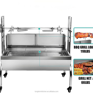 High Quality Full Stainless Steel Outdoor Electric Charcoal Rotating BBQ Grill For Meat Skewer Roasting Fish Steak