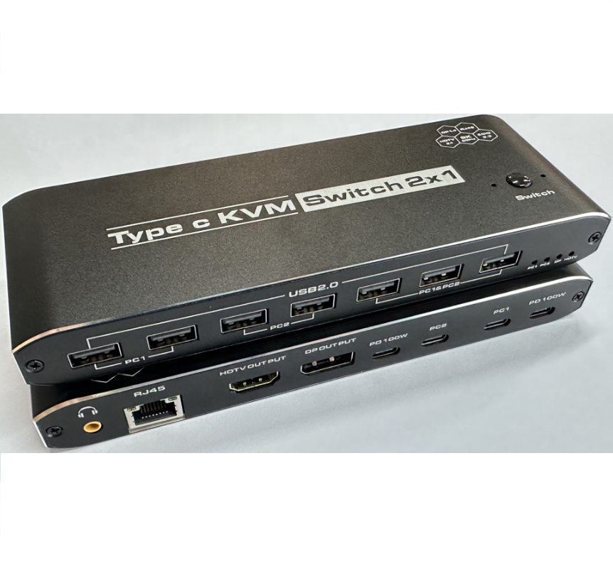 Support 8K 4K144hz Type-C KVM to HDMI+DP+RJ45 type-c KVM switch 2*1