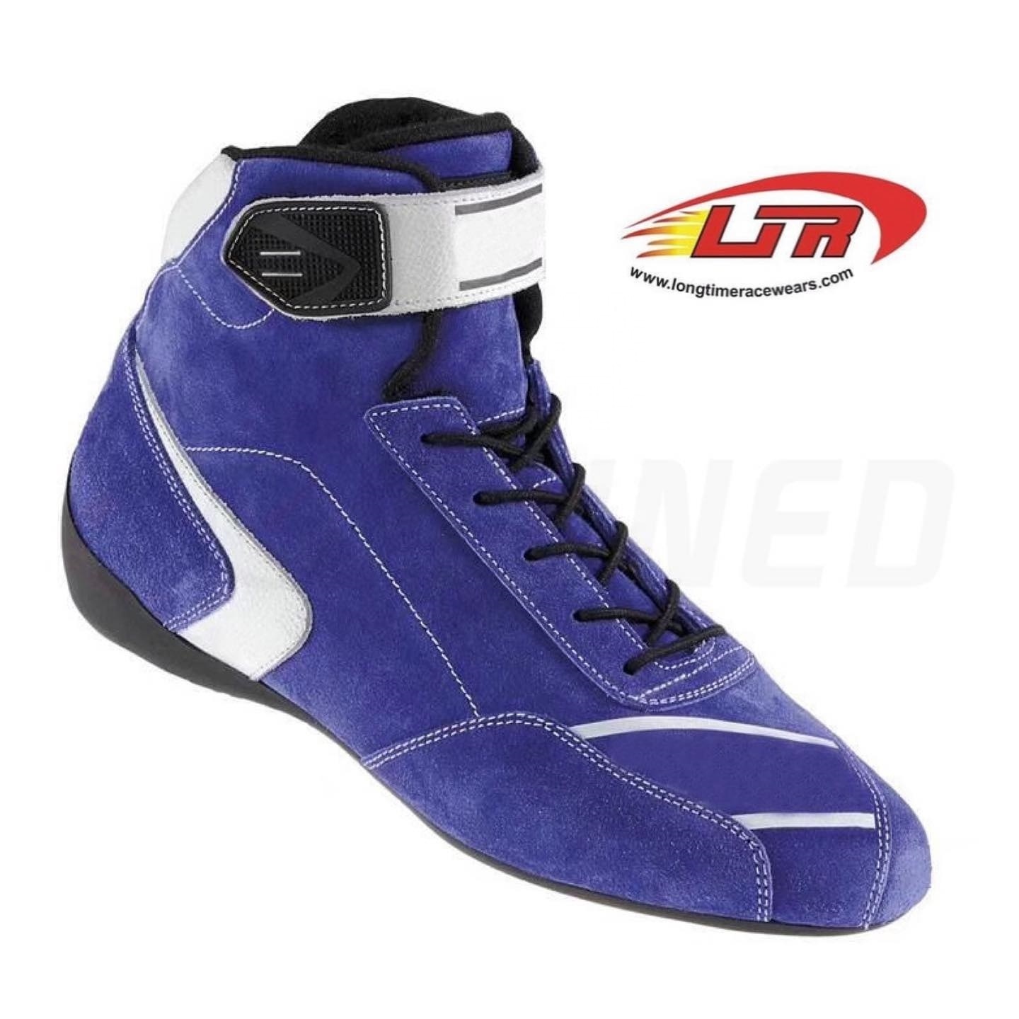 Blue Suede Leather Hi-Cut Customized Logo SFI 3.3 Racing Shoes Driver Safety Gears Custom made SFI Shoes