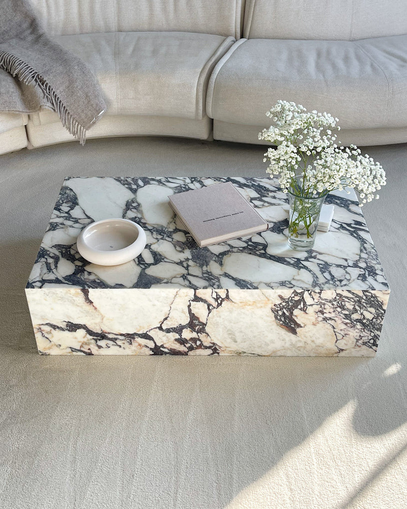 Custom 100*60*30 CM Luxury Calacatta Marble Purple Bulgaris Side Table Marmol Cube Plinth Calacatta Viola Marble Coffee Table