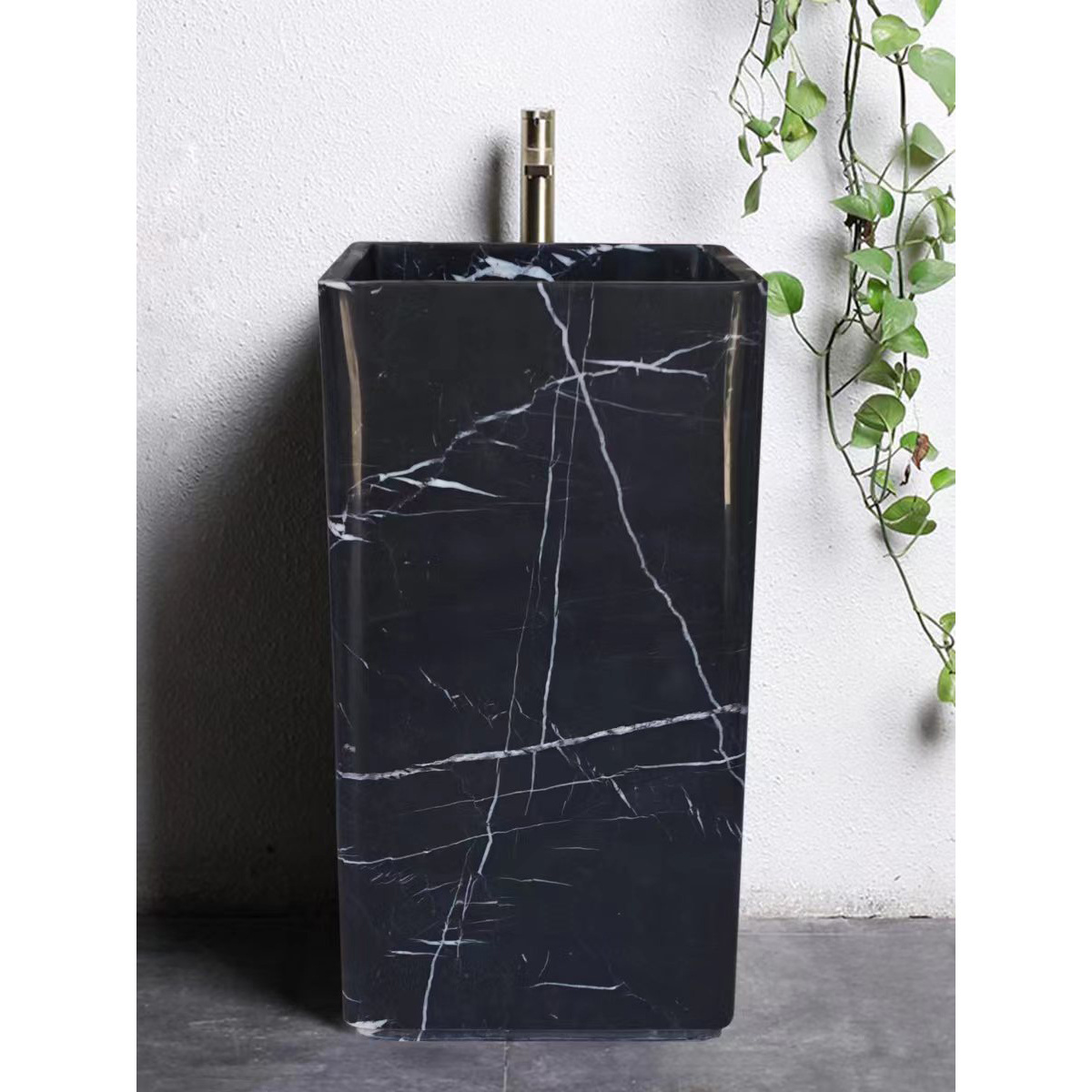 Popular Black Marble Pedestal Sink Natural Stone Wash Basin Freestanding Pedestal Basin Black Bathroom Sink Marble Pedestal Sink