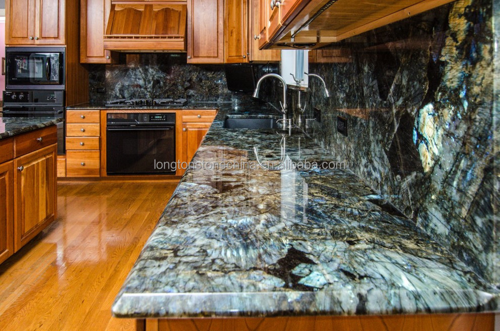 Exotic Natural Labradorite Blue Granite Polished Lemurian Blue Granite Slab Bathroom kitchen Countertops Vanity Tops Table Tops