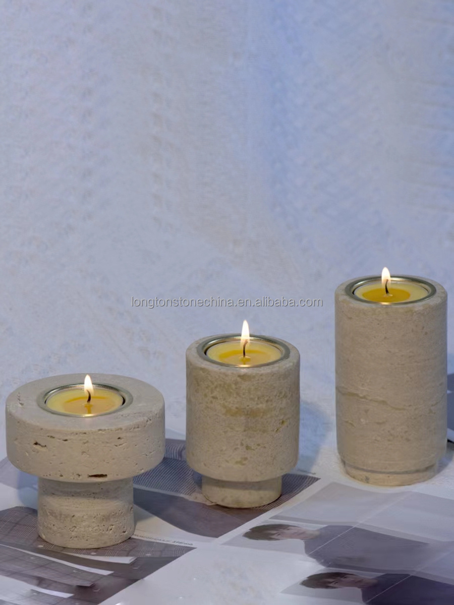 Customized Natural Travertine Candles Accessories Candle Jar Round Cylinder Stone Jar With Lid Marble Canister Empty Candle Jars