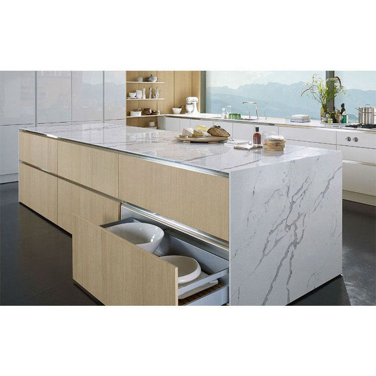 Model Design Flat Edge Or Customized White Quartz Vanity Countertops Kitchen Bathroom Artificial Stone Material Slab