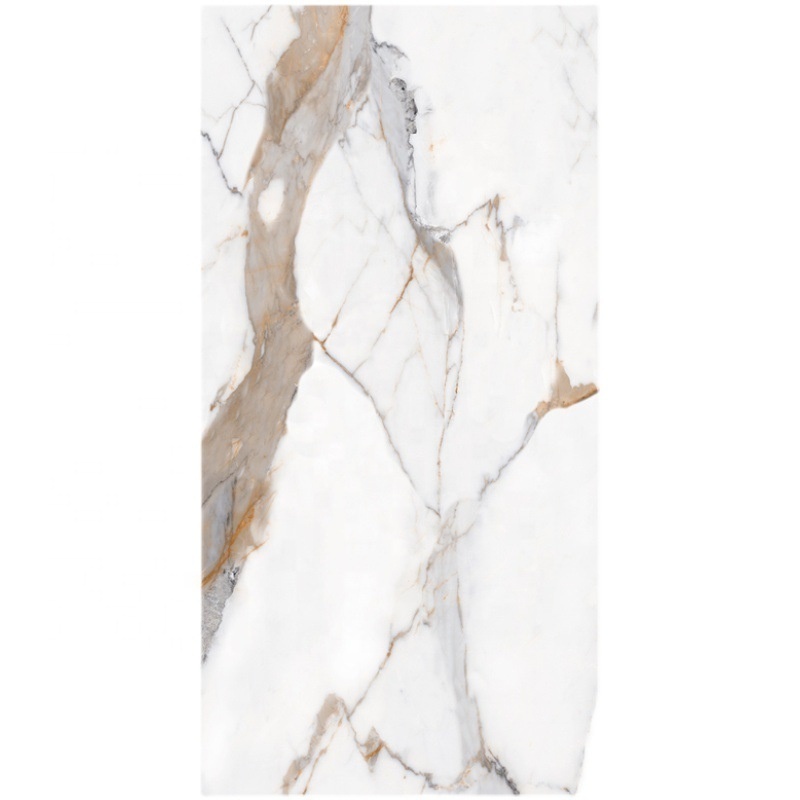 600x1200 China Glossy Calacatta White Porcelain Tiles Foshan Ceramics Tile Floor Tiles With Gold Veins Price