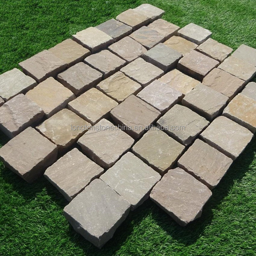 Wholesale Natural Sandstone Cobbles Garden Park Driveway Paving Stone Sandstone Brick Block Premium Quality Landscaping Stone