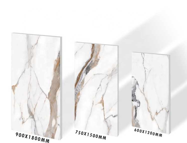 600x1200 China Glossy Calacatta White Porcelain Tiles Foshan Ceramics Tile Floor Tiles With Gold Veins Price