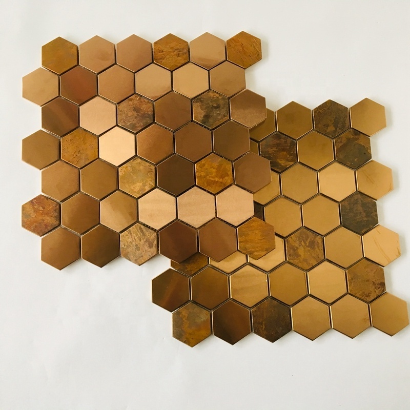 Copper Stainless Steel Metal Mosaic Wall Tile Colored Hexagon Tile Mosaic Tiles for Kitchen Bathroom Wall