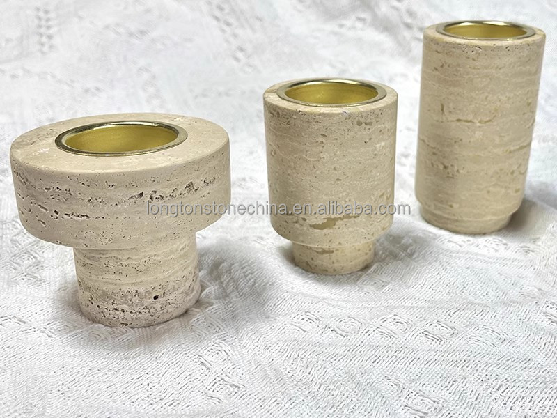 Customized Natural Travertine Candles Accessories Candle Jar Round Cylinder Stone Jar With Lid Marble Canister Empty Candle Jars