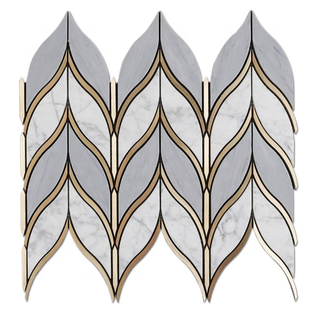 12x12 Stone Water Jet Marble Mosaic Tile Polished Chevron Marble Mosaics Kitchen Backsplash