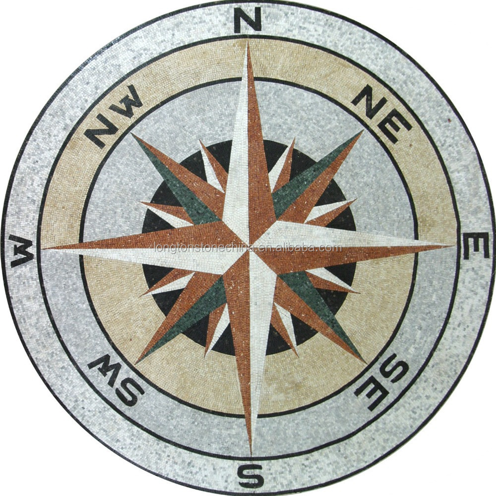 Handmade Natural Marble Art Tile Rose Shape Compass Mosaic Tile With Nautical Medallion Stone Marble Floor Tiles