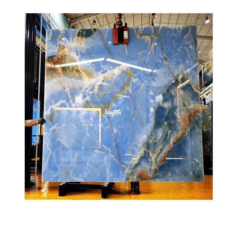 Natural Marble Wall Panel Cladding Backlit Translucent  Blue Onyx Marble  Big Slab Bar Onyx Tile Tops Decoration Onyx Marble