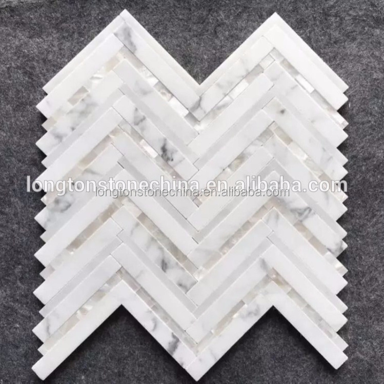 Philippine Products White Shell Mosaics Tile Mix Chevron Marble Water Jet Mosaic