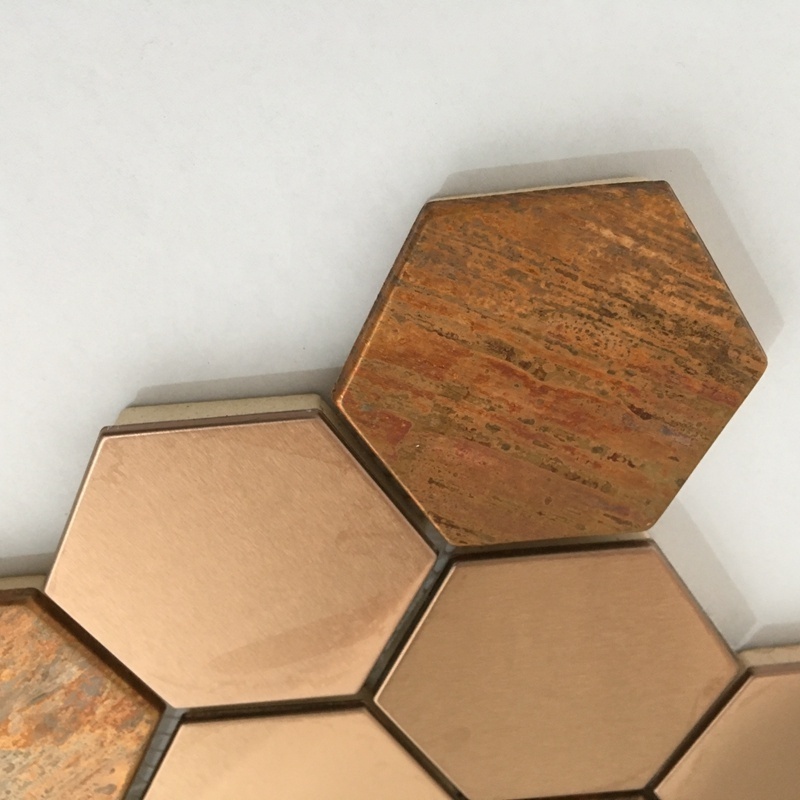 Copper Stainless Steel Metal Mosaic Wall Tile Colored Hexagon Tile Mosaic Tiles for Kitchen Bathroom Wall