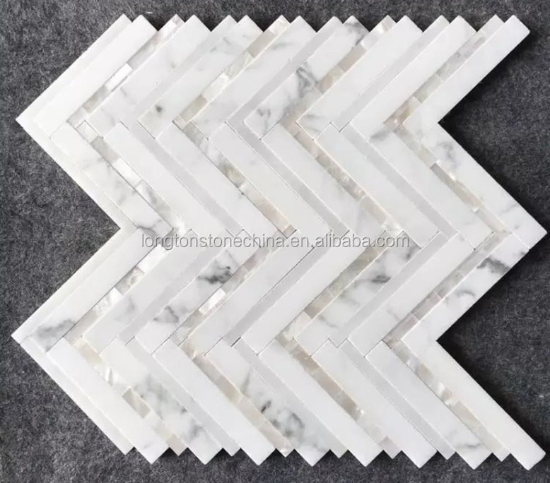 Philippine Products White Shell Mosaics Tile Mix Chevron Marble Water Jet Mosaic