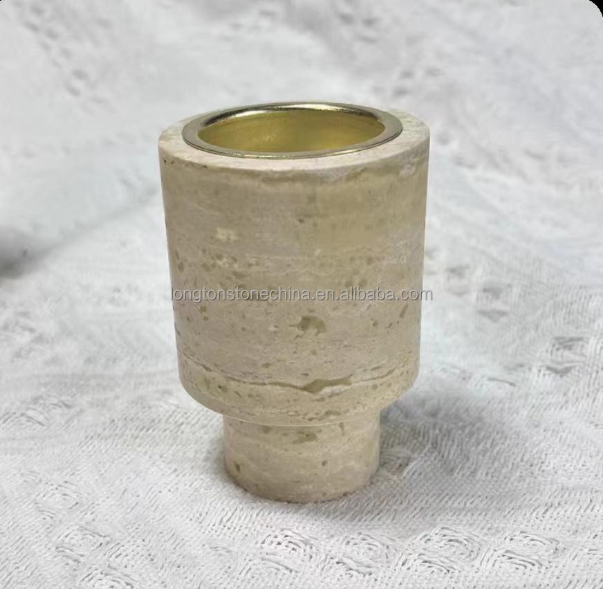 Customized Natural Travertine Candles Accessories Candle Jar Round Cylinder Stone Jar With Lid Marble Canister Empty Candle Jars